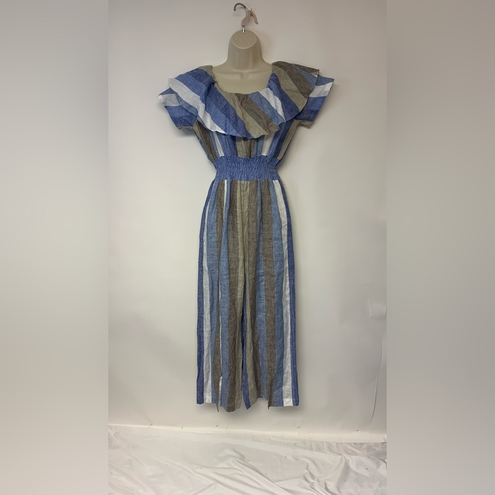 Linen Jumpsuit Striped Italian Resort Island Luxe Vacation Resort Cruise SZ S